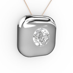 Pırlanta 14 ayar beyaz altın kolye (0.92 karat, 40 cm rose altın rolo zincir)
