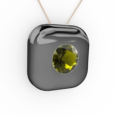 Moria Tektaş Kolye - Peridot 925 ayar siyah rodyum kaplama gümüş kolye (40 cm rose altın rolo zincir) #n3oas2