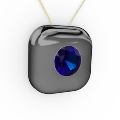 Lab safir 925 ayar siyah rodyum kaplama gümüş kolye (40 cm altın rolo zincir)