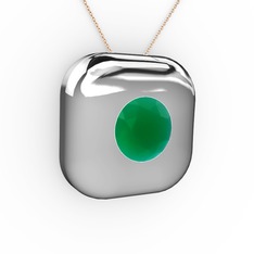 Kök zümrüt 8 ayar beyaz altın kolye (40 cm rose altın rolo zincir)