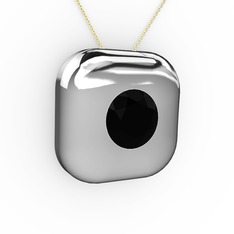 Moria Tektaş Kolye - Siyah zirkon 14 ayar beyaz altın kolye (40 cm gümüş rolo zincir) #srojk7