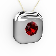 Garnet 14 ayar beyaz altın kolye (40 cm altın rolo zincir)