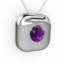 Moria Tektaş Kolye - Ametist 14 ayar beyaz altın kolye (40 cm gümüş rolo zincir) #t80hgh