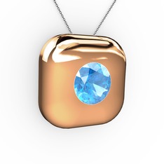 Moria Tektaş Kolye - Akuamarin 8 ayar rose altın kolye (40 cm gümüş rolo zincir) #u8cfty