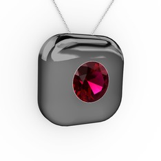 Moria Tektaş Kolye - Rodolit garnet 925 ayar siyah rodyum kaplama gümüş kolye (40 cm beyaz altın rolo zincir) #uj06st