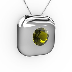 Moria Tektaş Kolye - Peridot 18 ayar beyaz altın kolye (40 cm gümüş rolo zincir) #vw6bq2