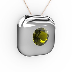 Moria Tektaş Kolye - Peridot 18 ayar beyaz altın kolye (40 cm rose altın rolo zincir) #x0is9p