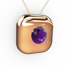 Moria Tektaş Kolye - Ametist 18 ayar rose altın kolye (40 cm altın rolo zincir) #xv8sav