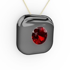 Moria Tektaş Kolye - Garnet 925 ayar siyah rodyum kaplama gümüş kolye (40 cm altın rolo zincir) #y3kjf1