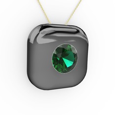 Moria Tektaş Kolye - Yeşil kuvars 925 ayar siyah rodyum kaplama gümüş kolye (40 cm gümüş rolo zincir) #yxu971