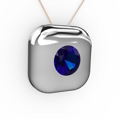 Lab safir 14 ayar beyaz altın kolye (40 cm rose altın rolo zincir)