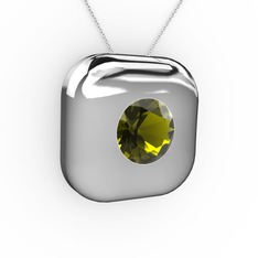 Moria Tektaş Kolye - Peridot 18 ayar beyaz altın kolye (40 cm beyaz altın rolo zincir) #zp0lcy