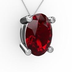 Oval Kolye - Garnet 8 ayar beyaz altın kolye (40 cm beyaz altın rolo zincir) #10cgjr0