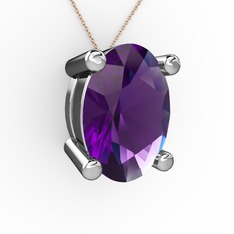 Oval Kolye - Ametist 8 ayar beyaz altın kolye (40 cm rose altın rolo zincir) #10sq7d5