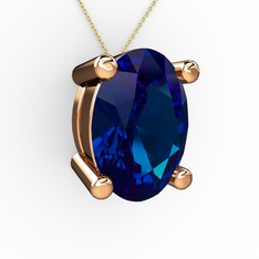 Oval Kolye - Lab safir 18 ayar rose altın kolye (40 cm altın rolo zincir) #12j0g2m