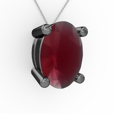 Oval Kolye - Kök yakut 925 ayar siyah rodyum kaplama gümüş kolye (40 cm beyaz altın rolo zincir) #12vurde