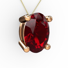 Oval Kolye - Garnet 18 ayar rose altın kolye (40 cm altın rolo zincir) #13bivrb