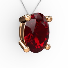 Oval Kolye - Garnet 18 ayar rose altın kolye (40 cm beyaz altın rolo zincir) #13sgjmo