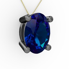 Oval Kolye - Lab safir 925 ayar siyah rodyum kaplama gümüş kolye (40 cm gümüş rolo zincir) #14dvwbv