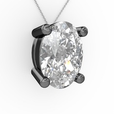 Swarovski 925 ayar siyah rodyum kaplama gümüş kolye (40 cm beyaz altın rolo zincir)