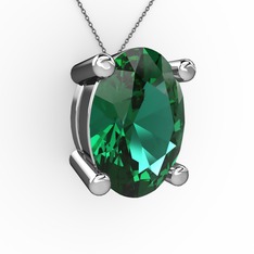 Oval Kolye - Yeşil kuvars 14 ayar beyaz altın kolye (40 cm gümüş rolo zincir) #164k21w
