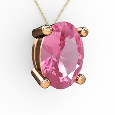 Oval Kolye - Pembe kuvars 925 ayar rose altın kaplama gümüş kolye (40 cm altın rolo zincir) #175bkof
