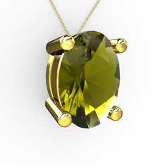 Oval Kolye - Peridot 14 ayar altın kolye (40 cm altın rolo zincir) #1888wy7
