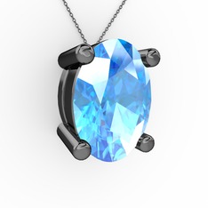 Oval Kolye - Akuamarin 925 ayar siyah rodyum kaplama gümüş kolye (40 cm gümüş rolo zincir) #1bgjykk