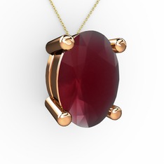 Oval Kolye - Kök yakut 8 ayar rose altın kolye (40 cm gümüş rolo zincir) #1ecbf5l