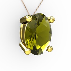 Oval Kolye - Peridot 8 ayar altın kolye (40 cm rose altın rolo zincir) #1huph4