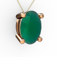 Oval Kolye - Kök zümrüt 18 ayar rose altın kolye (40 cm gümüş rolo zincir) #1jhkzau