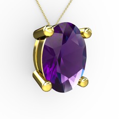 Oval Kolye - Ametist 14 ayar altın kolye (40 cm gümüş rolo zincir) #1nzxxbb