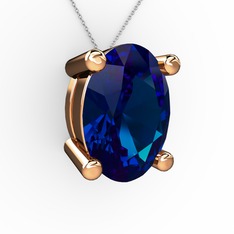 Oval Kolye - Lab safir 14 ayar rose altın kolye (40 cm beyaz altın rolo zincir) #1o13r73