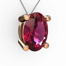 Oval Kolye - Rodolit garnet 18 ayar rose altın kolye (40 cm gümüş rolo zincir) #1o327e0
