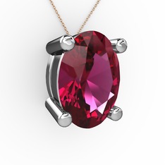 Rodolit garnet 8 ayar beyaz altın kolye (40 cm rose altın rolo zincir)