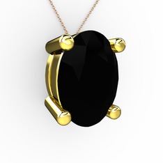 Oval Kolye - Siyah zirkon 18 ayar altın kolye (40 cm rose altın rolo zincir) #1pqn0zb