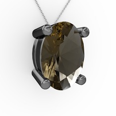 Oval Kolye - Dumanlı kuvars 925 ayar siyah rodyum kaplama gümüş kolye (40 cm beyaz altın rolo zincir) #1qrnxl1