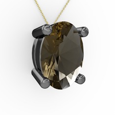 Oval Kolye - Dumanlı kuvars 925 ayar siyah rodyum kaplama gümüş kolye (40 cm altın rolo zincir) #1r4y8yg