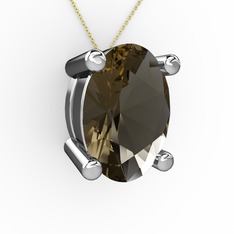 Oval Kolye - Dumanlı kuvars 18 ayar beyaz altın kolye (40 cm altın rolo zincir) #1rnam6w