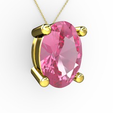 Oval Kolye - Pembe kuvars 14 ayar altın kolye (40 cm altın rolo zincir) #1s94z9