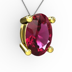 Oval Kolye - Rodolit garnet 14 ayar altın kolye (40 cm gümüş rolo zincir) #1t7sj1f