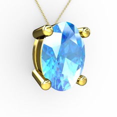 Oval Kolye - Akuamarin 14 ayar altın kolye (40 cm altın rolo zincir) #1toty23