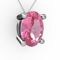 Oval Kolye - Pembe kuvars 8 ayar beyaz altın kolye (40 cm beyaz altın rolo zincir) #1vb2gkz