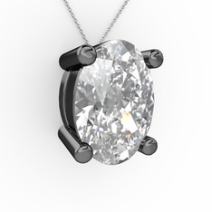 Oval Kolye - Swarovski 925 ayar siyah rodyum kaplama gümüş kolye (40 cm gümüş rolo zincir) #1x62gmw