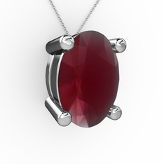 Oval Kolye - Kök yakut 925 ayar gümüş kolye (40 cm beyaz altın rolo zincir) #1xfd6ad