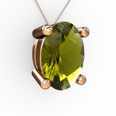 Oval Kolye - Peridot 14 ayar rose altın kolye (40 cm rose altın rolo zincir) #1y4m0k2