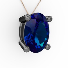 Lab safir 925 ayar siyah rodyum kaplama gümüş kolye (40 cm gümüş rolo zincir)