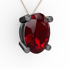 Oval Kolye - Garnet 925 ayar siyah rodyum kaplama gümüş kolye (40 cm rose altın rolo zincir) #1yss5hz