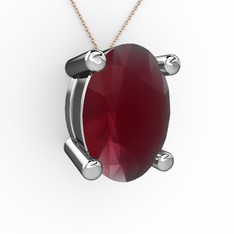 Oval Kolye - Kök yakut 8 ayar beyaz altın kolye (40 cm rose altın rolo zincir) #1yt6hgr