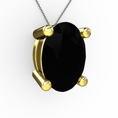 Oval Kolye - Siyah zirkon 14 ayar altın kolye (40 cm gümüş rolo zincir) #3iv7tw